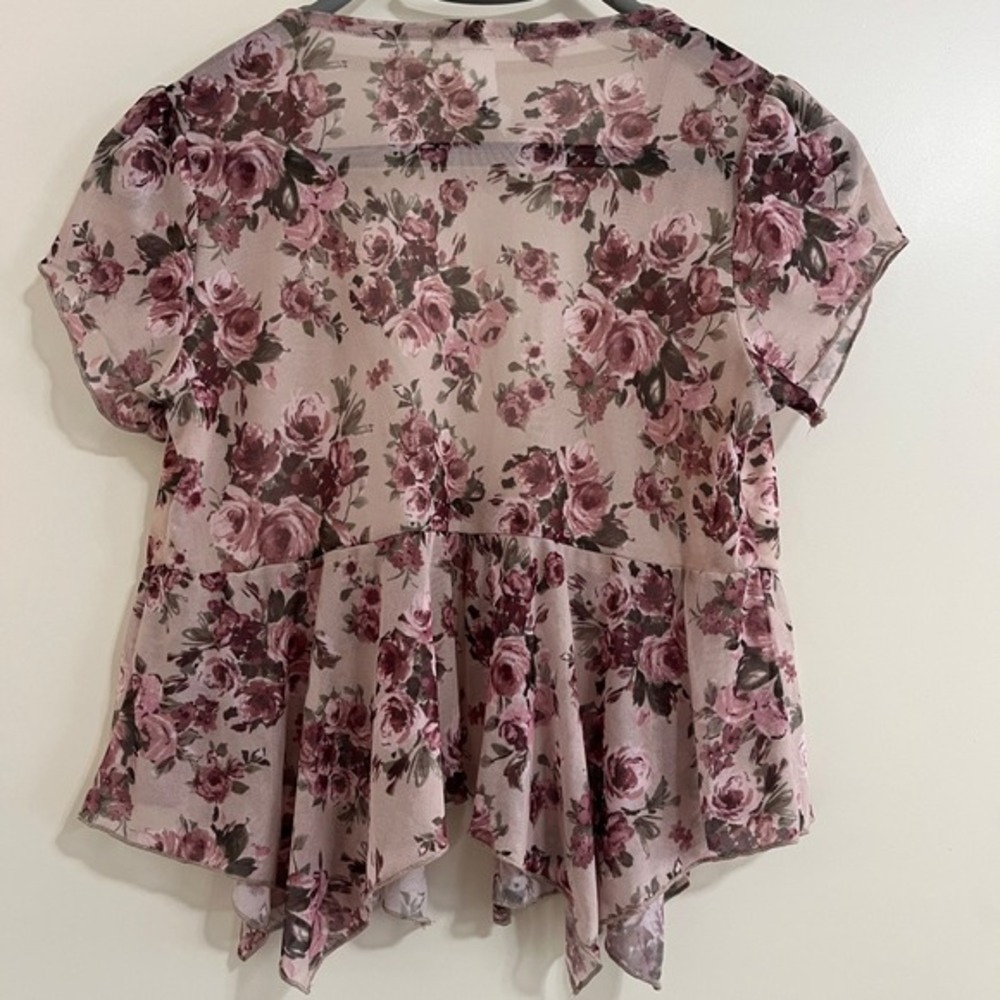 Y2K Floral Sheer Mesh Top Medium Fairy Front Tie Whimsical Festival Romantic - Picture 2 of 8